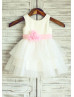 Cotton Polka Dots Tulle with Pink Flower Belt Flower Girl Dress